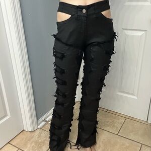 Guapi Pants Faux Leather Grunge Black Streetwear Fringe Cut Out Size Medium New